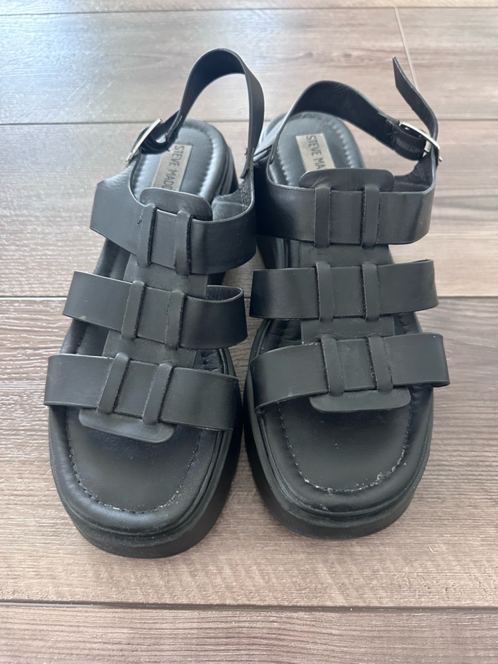 Steve Madden Black Triple-Strap Platform Sandals